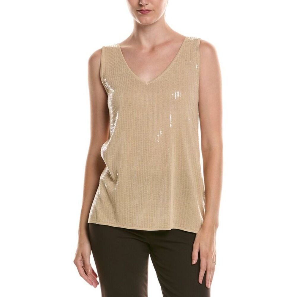 Anne Klein Womens  Sequins V-Neck Tank, Brown